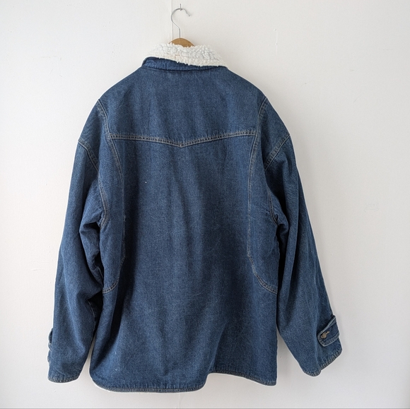Vintage Avant Garde Men's Blue Denim Jacket Coat with Sherpa Lining Size  XL - Picture 3 of 16